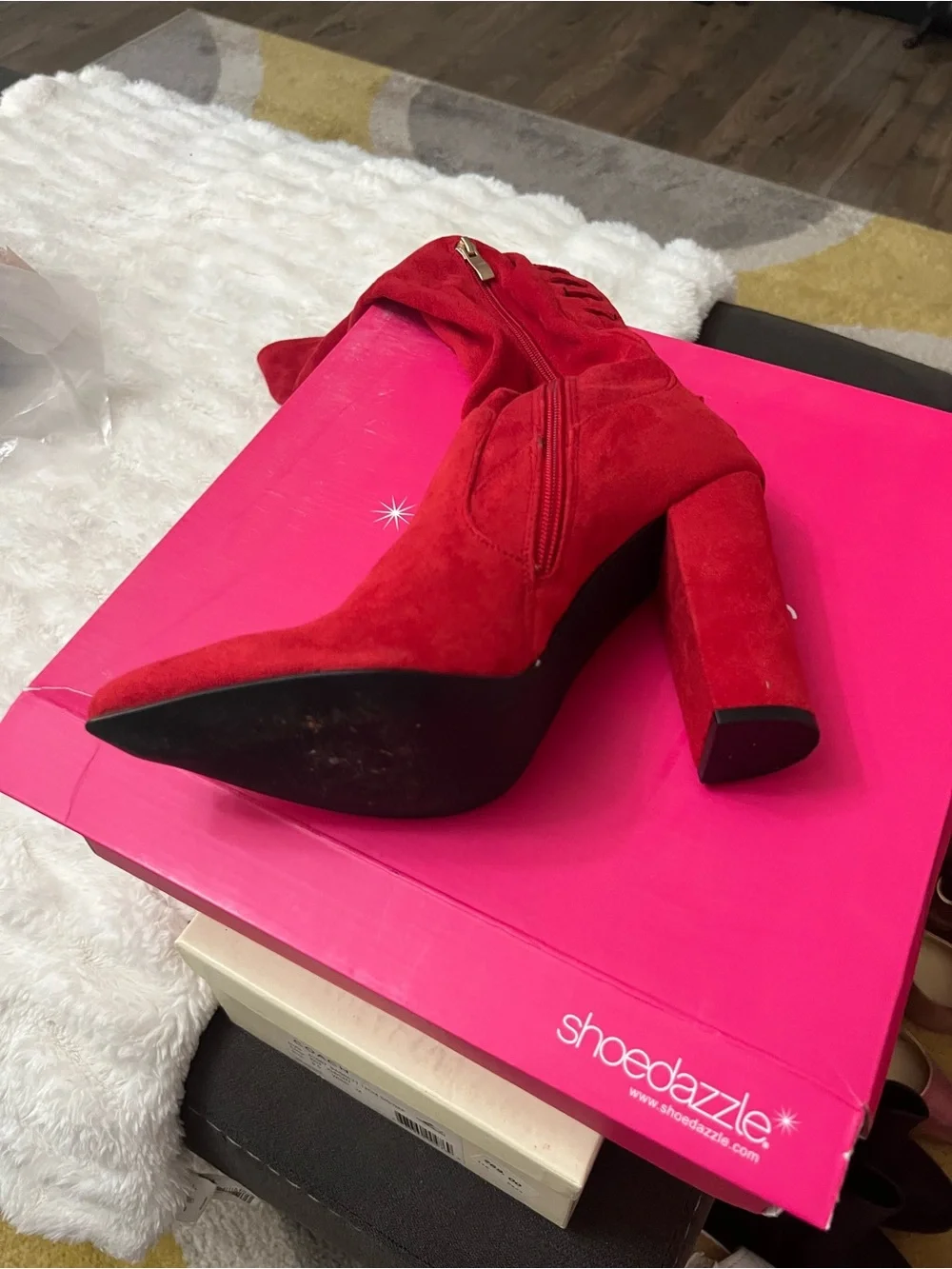 Women’s Over-the-Knee Red Suede Block Heel Boot